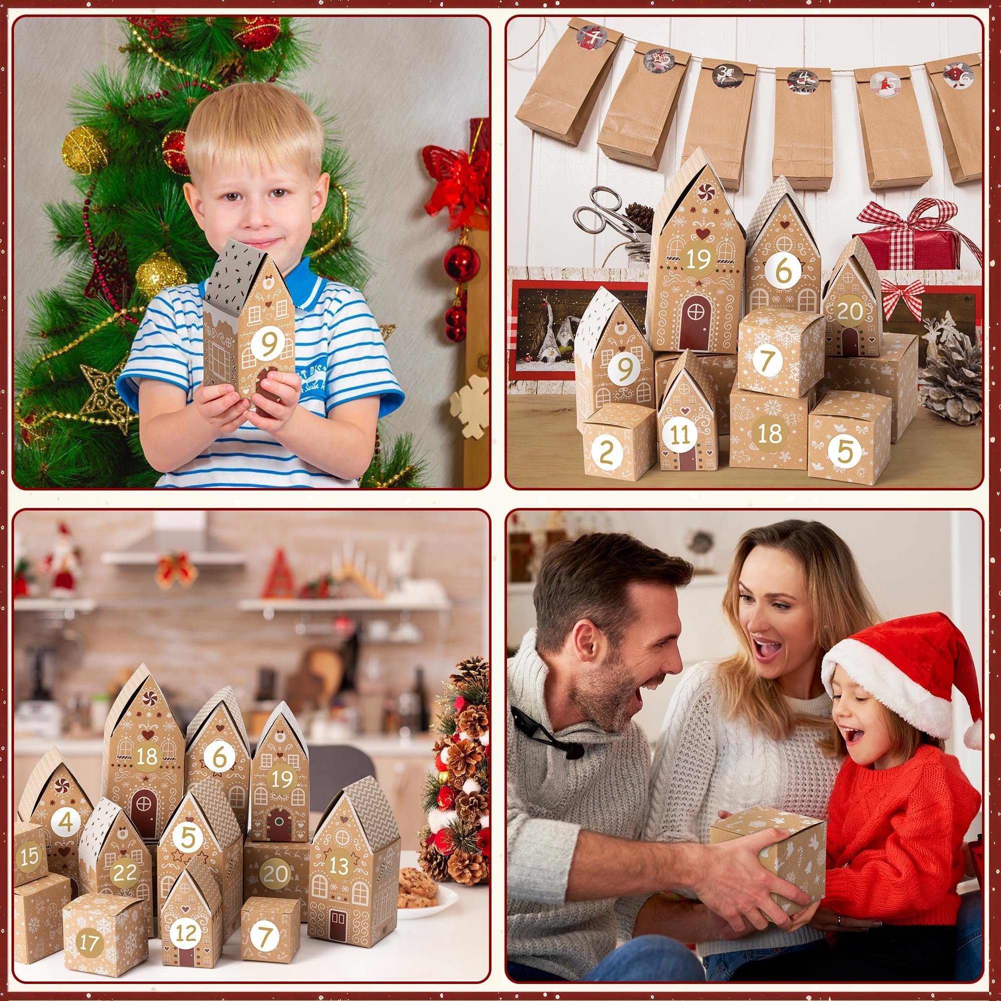 AsodSway Christmas Advent Calendar Boxes - 28P Christmas Candies Treats Boxes Empty Advent Calendar Boxes to Fill 24 Days Xmas A